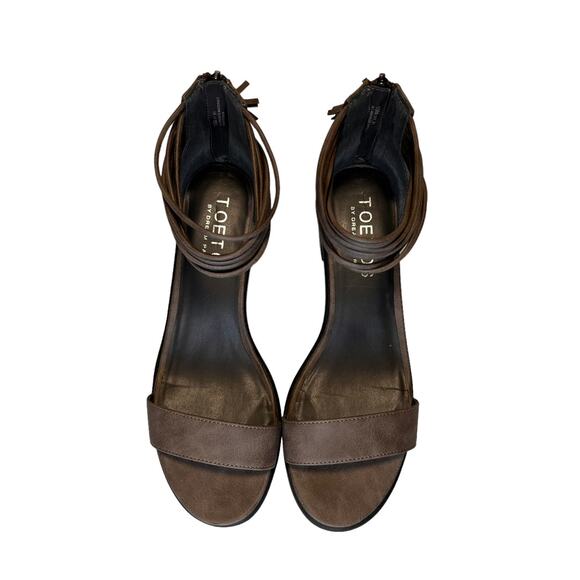 Toetos Womens Ivy_01 Fashion Block Heeled Sandals Size 10 Taupe Zip Back - Picture 4 of 16